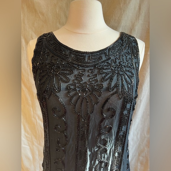 Vintage DKNY Black Silk Beaded Dress Size 10 - Picture 2 of 7